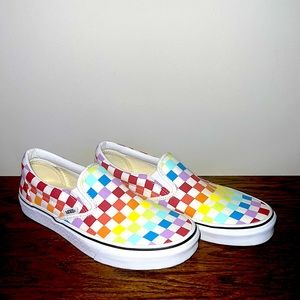 Vans rainbow checkerboard slip-on.